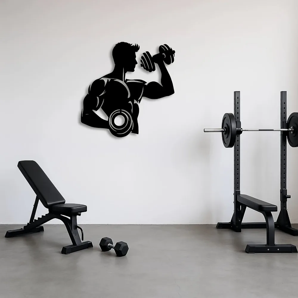 CIFBUY Metal Wall Art Deadlift Gym Sports Fitness Theme 2D Flat Hanging Sculpture Iron Sign Indoor Outdoor Man Cave Home Decor