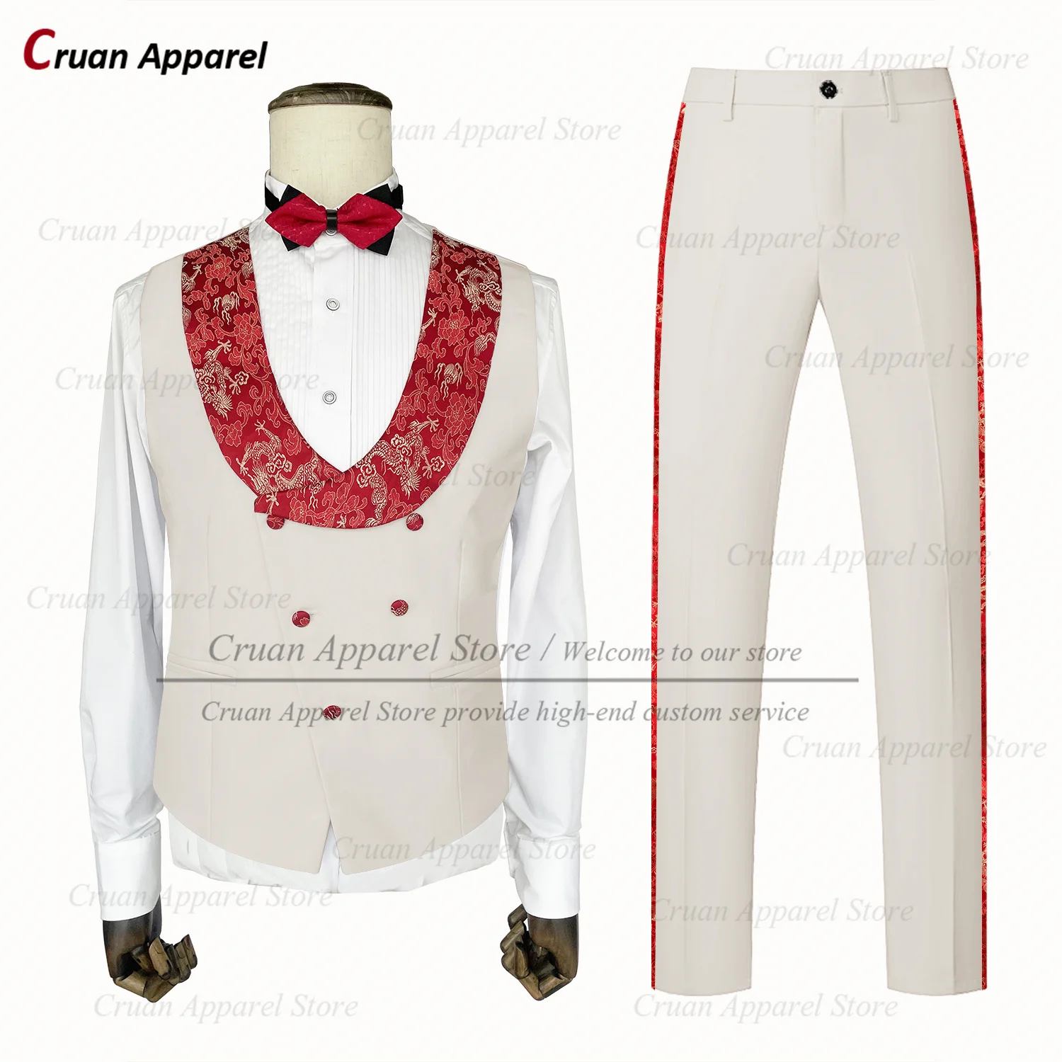 

Elegant Men Fashion Jacquard Lapel Suit Set Birthday Banquet Slim Fit Vest Pants Evening Party Classic Male Costumes Two Pieces