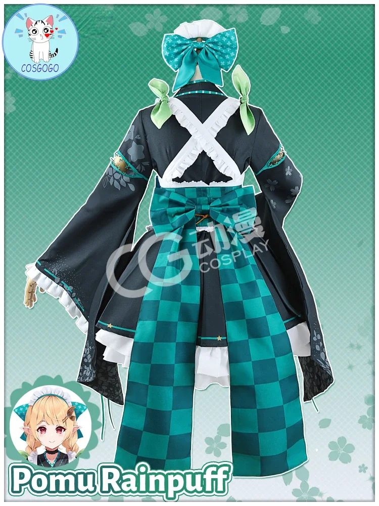 Nijisanji EN Vtuber Pomu Rainpuff Cosplay Costume Women Cute Japanese Kimono Dress Maid Suit Halloween Party Uniform Custom Made