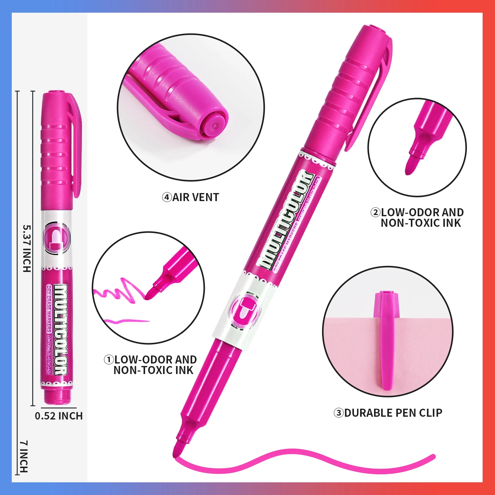 Lekreo WP128AS 8 ألوان علامات المسح الجاف للسبورات البيضاء، طرف الإزميل، رائحة منخفضة، ألوان متنوعة