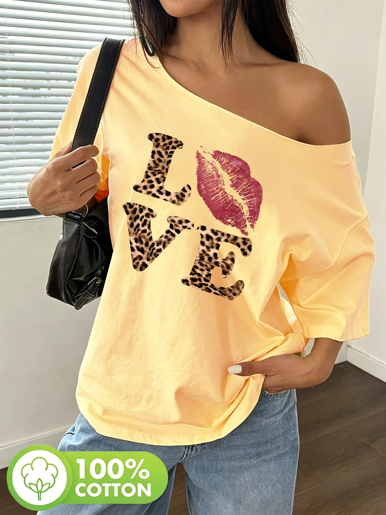 Y-Retro Sunshine Plus Reine Baumwolle Schulterfreies Y2K T-Shirt Modisches Damen-Baumwolltop Bequeme Damenkleidung – Detail 2