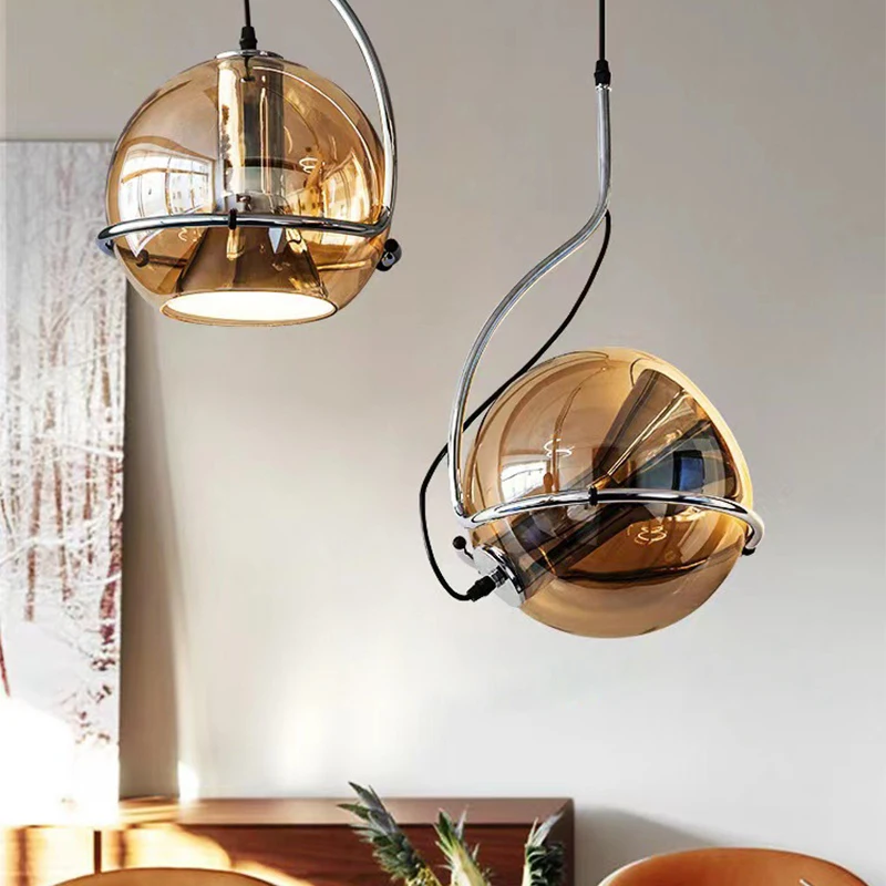 

New Style Amber Glass Pendant Light Industrial Hanging Lamp Adjustable Angle Chandelier for Kitchen Island Bedroom Room Decor