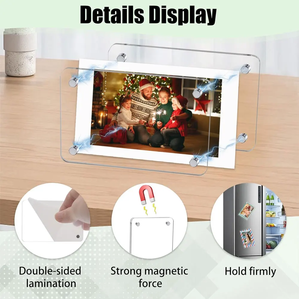 6pcs acrylic magnetic photo frames, 2.36×3.54 inches, thickened frameless transparent photo display stand.