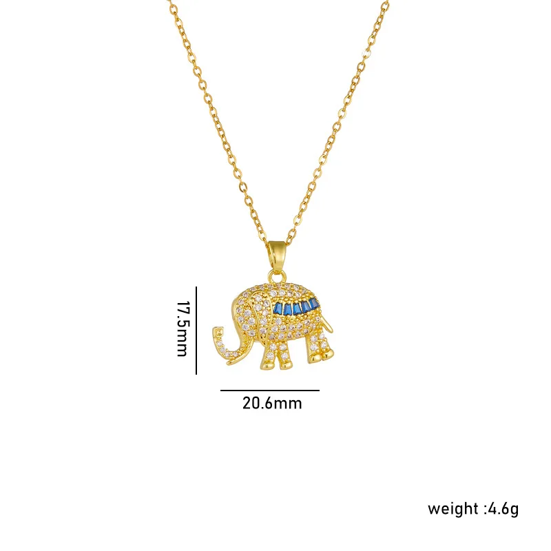 Stainless Steel Chain Classic Shiny Zircon Cute Elephant Pendant Necklace for Women Lady Vintage Jewelry Accessories Gifts