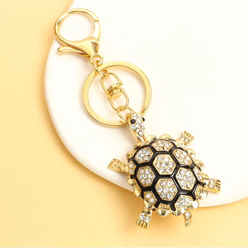 Sea Style Rhinestones Inlaid Turtle Enamel Keychain Animal Styling Crafts Key Ring Car Interior Bag Pendant Creative Gifts