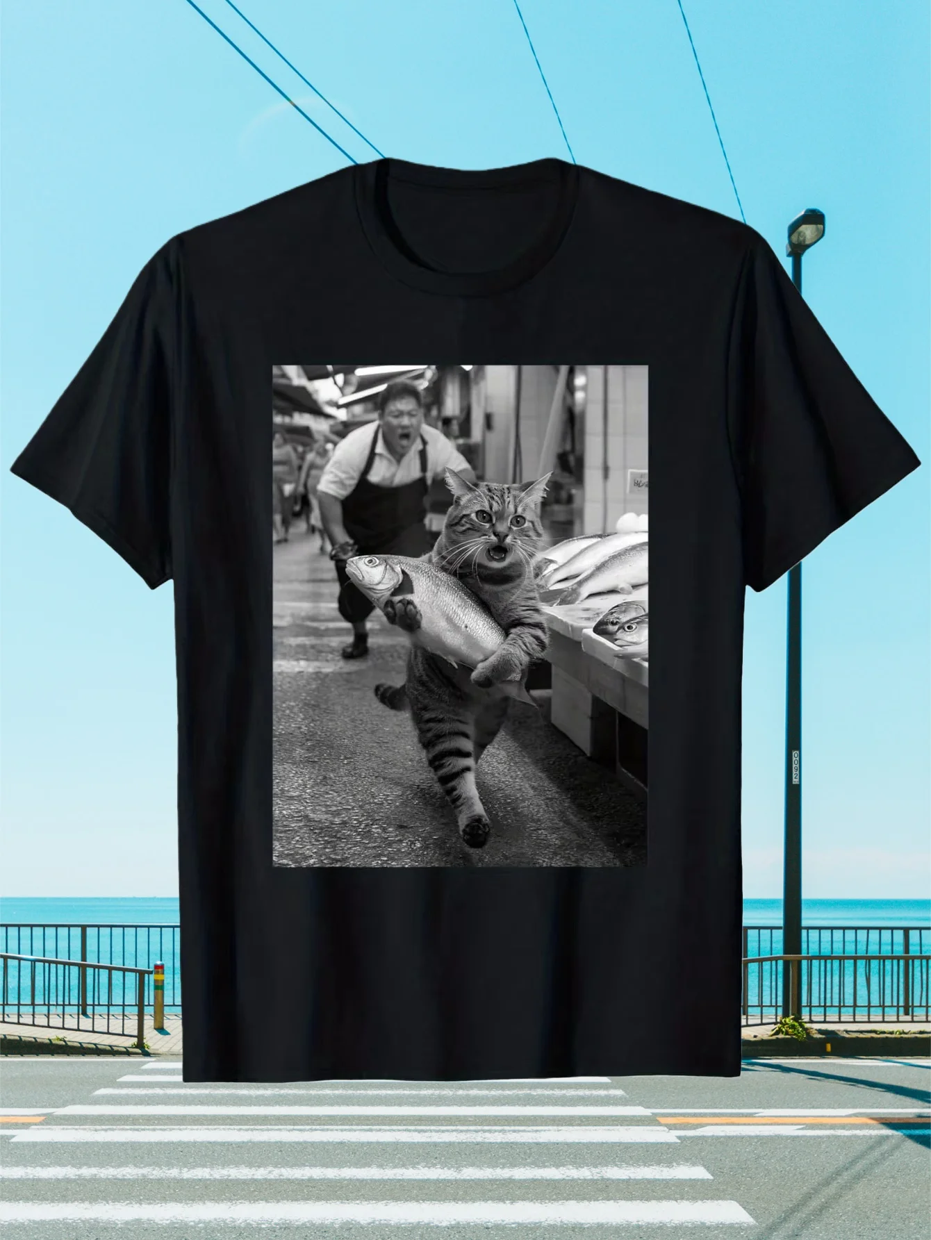 

2025 Autumn New Funny Cat Steals Graphic Printing Autumn Winter Men and Women T-shirt Short Sleeve Luxury Outdoor Sports Brand