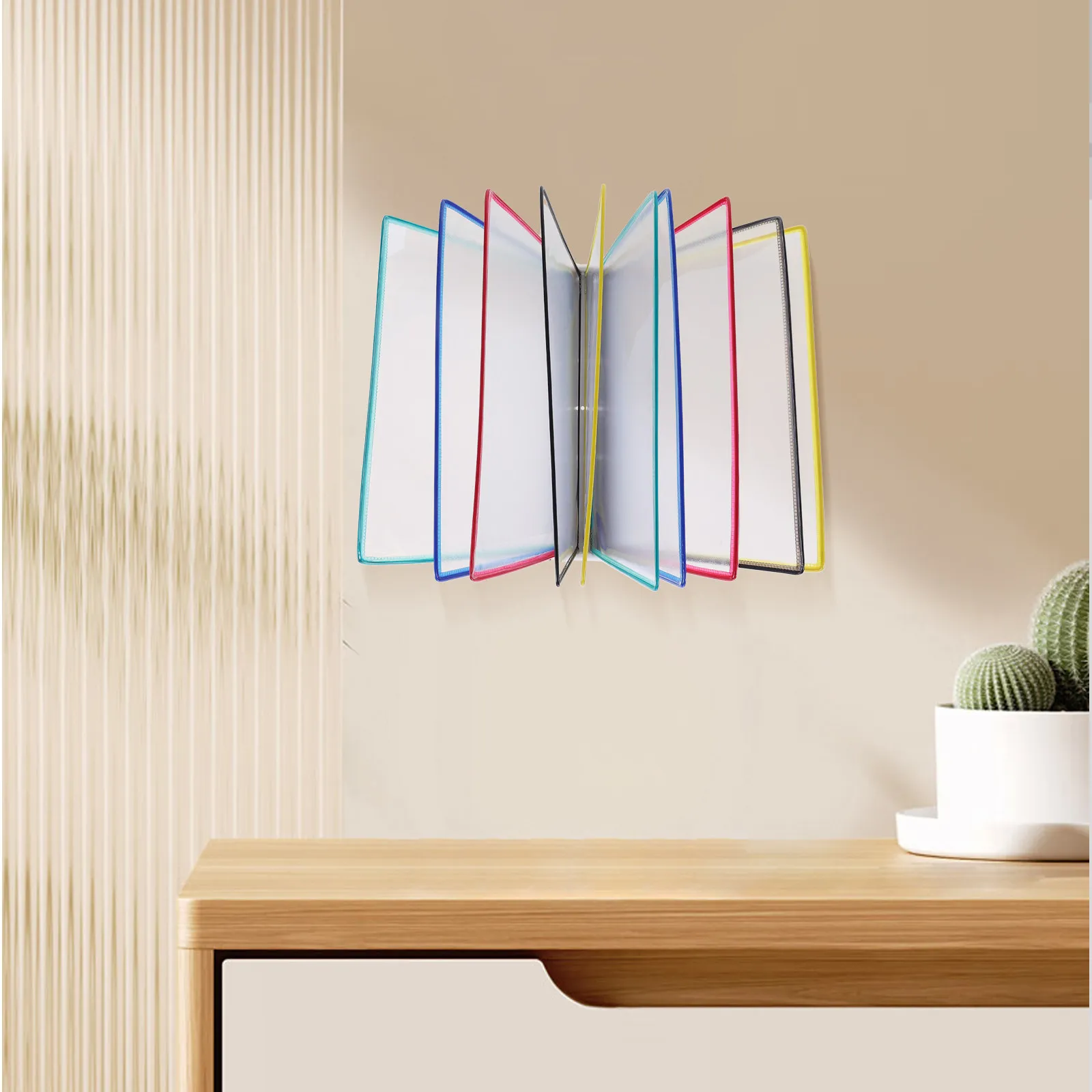 

10-Slot Wall-Mounted A4 Document Display Rack Iron Frame PVC Pages Space-Saving Office File Organizer Brochure Holder Wall