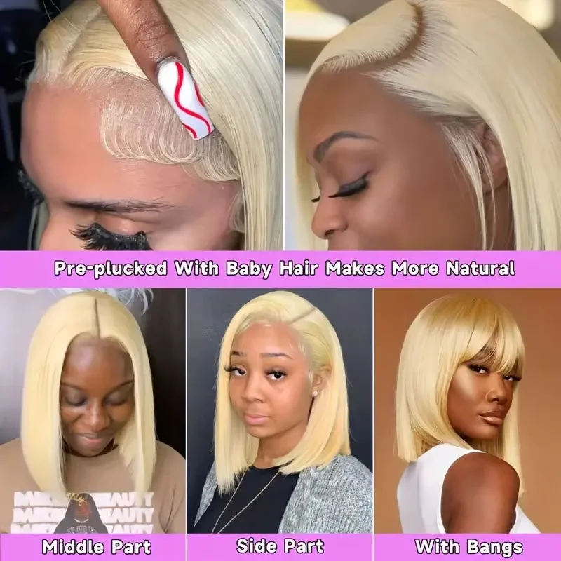 Short Bob Wig 613 Honey Blonde Color Straight Bob Wig 13x4 Transparent Lace Front Human Hair Wig 6x6 Lace Closure Wigs Cheap Wig