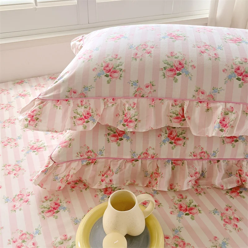 Bonenjoy 2pcs Pillow Case 100% Cotton Pillow Cover 48x74cm Cushion Cover for Bed Floral Style Pillowslip Ruffles Pillowcase 베개커버