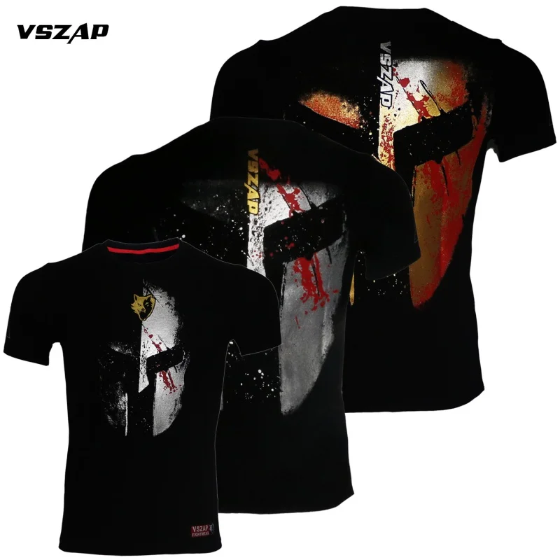 VSZAP Spartan Tactics MMA Short Sleeve Men's T-shirt Octagonal Cage Fighter Gym Fishing Camping Muscle Boxing Thai Boxing Sanda