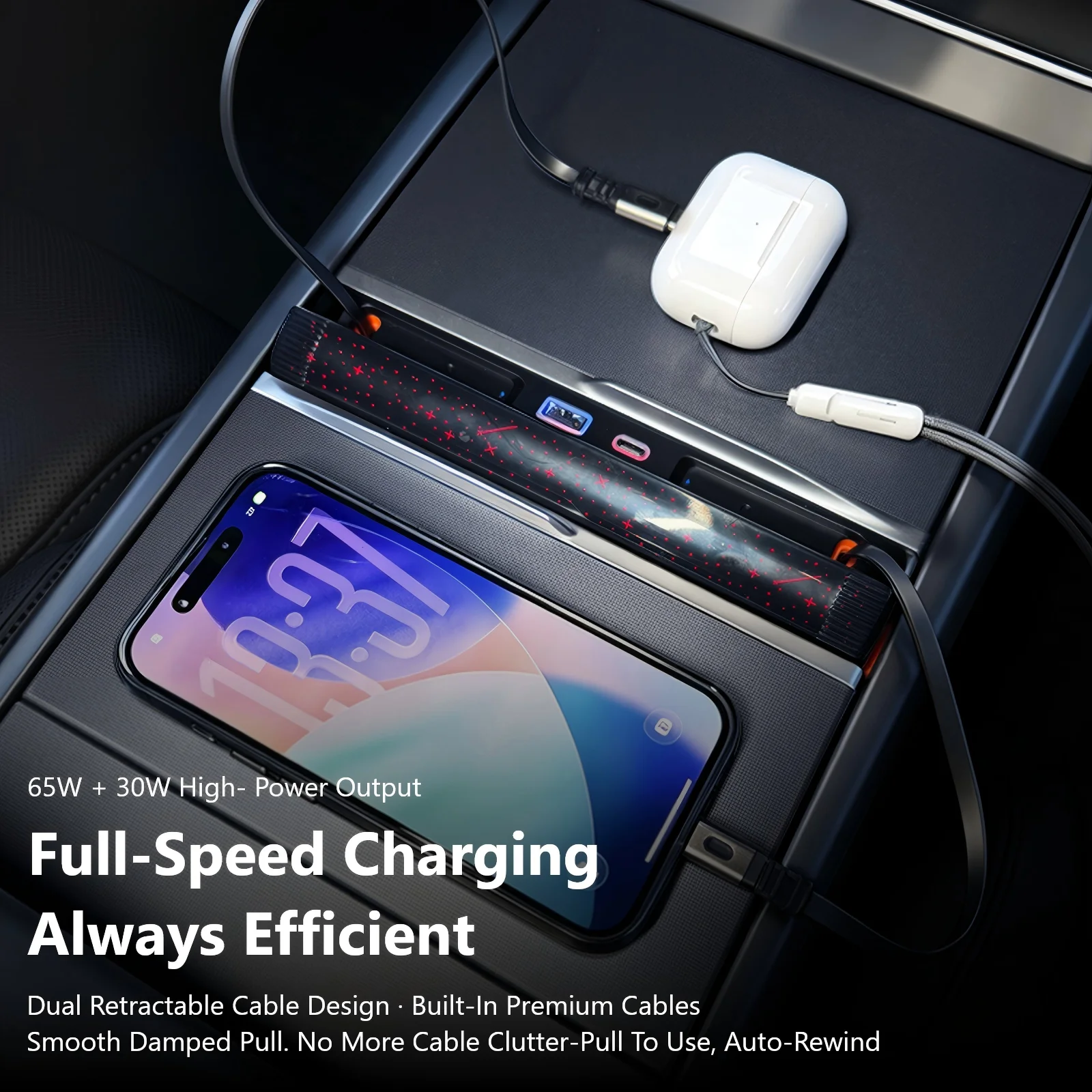 Starlight Center Console USB Hub for Tesla Model 3 Highland/Y Juniper/Y L Intelligent Retractable Magnetic 65W Fast Charger Dock - view 5