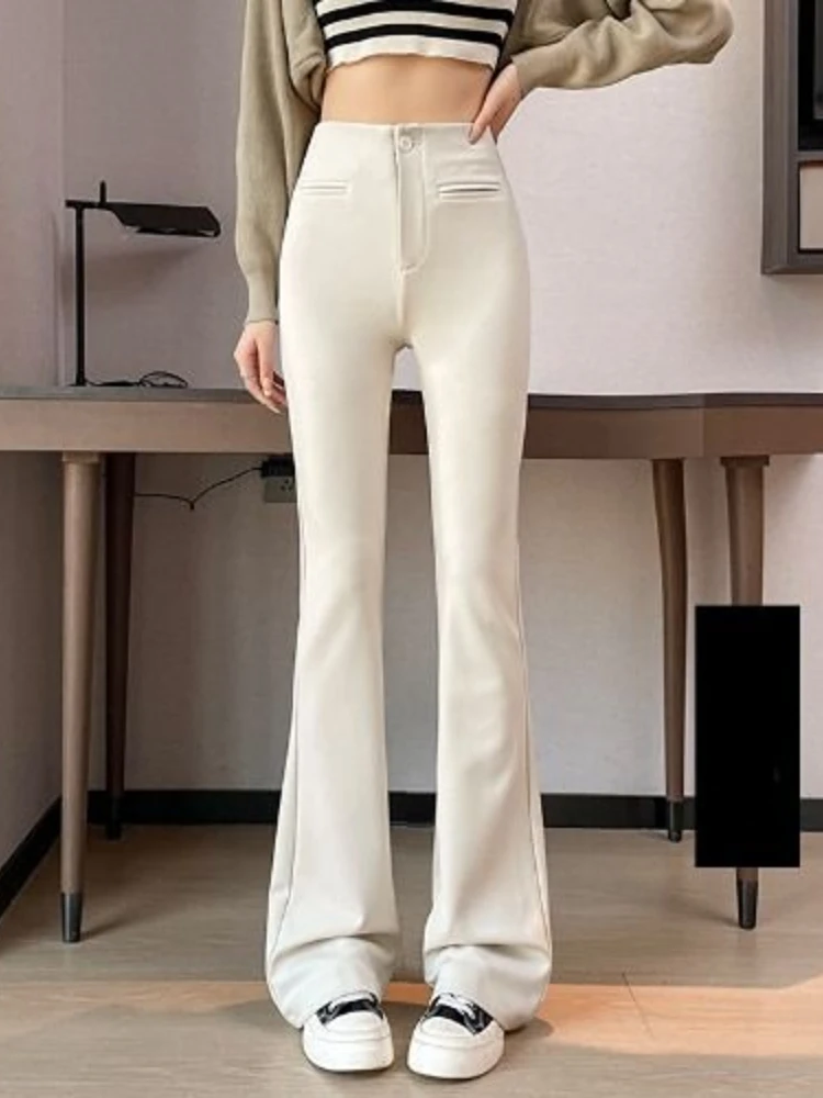 Flare Pants Women Skinny Office Lady Korean Style Solid All-match Spring Fashion Ulzzang Temperament Vintage Casual Classic Chic