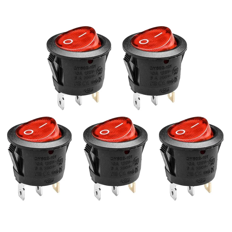 10Pcs Led Switch 20A 12V Light Power Switch Car Button Lights ON/OFF 3Pin Round Snap Rocker Button For Househeld DIY Replacement