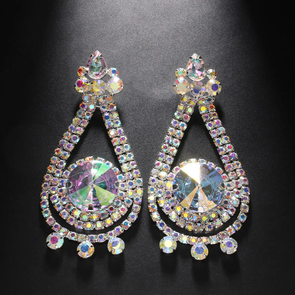 Amazon  rhinestone earrings, exaggerated water drop-shaped stage catwalk earrings accessories earrings