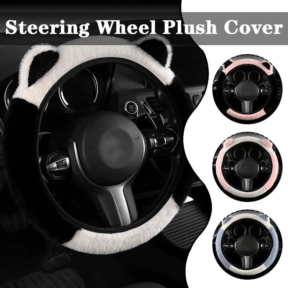 Winter Plush Car Steering Wheel Protective Cover Universal Non-slip Soft Cute Cat Ears Plush Steering Wheel Cover Dropshipping