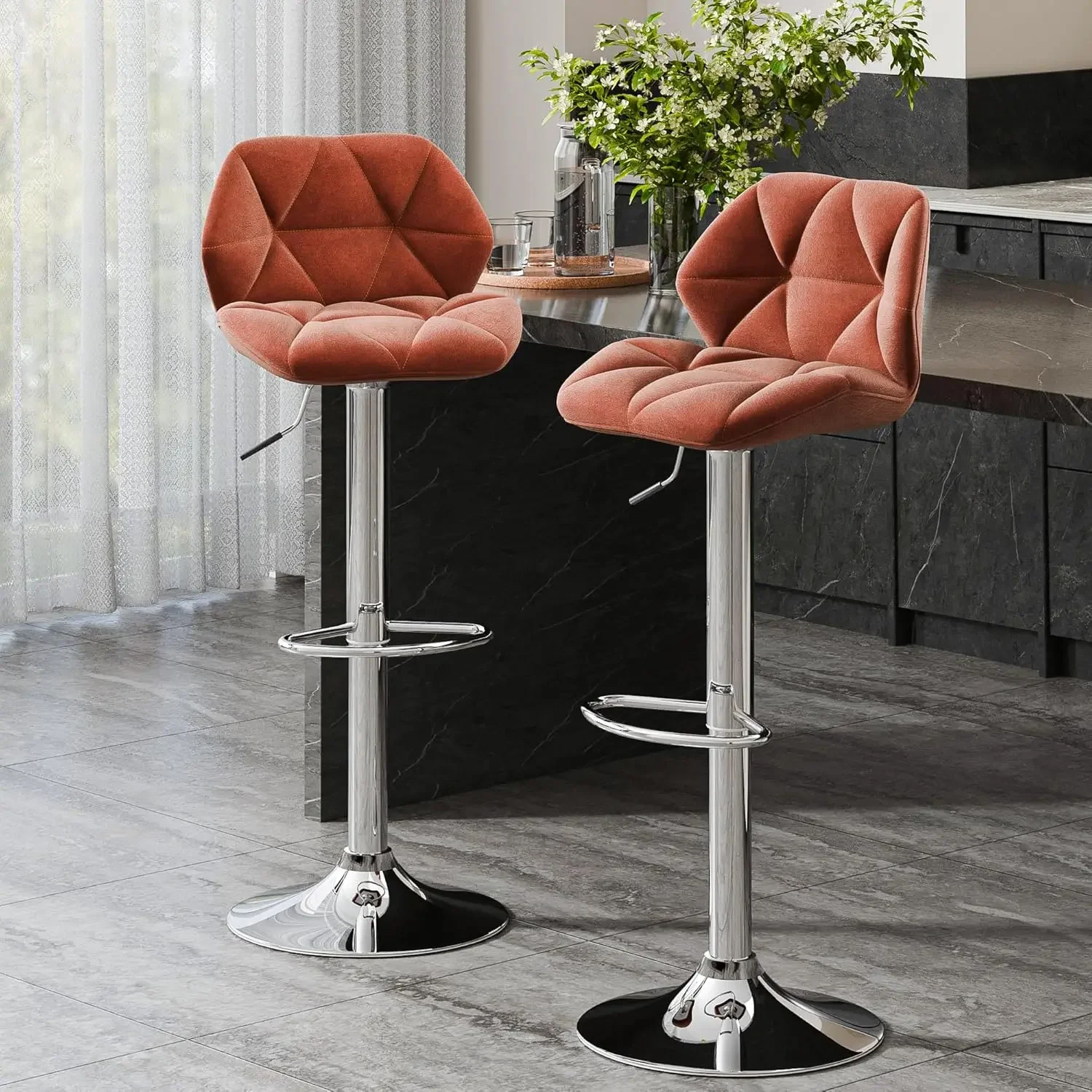 

Bar Stools Set of 2, Adjustable Swivel Barstools, Modern Counter Stools with Back and Footrest, Counter Height Barstools,Orange