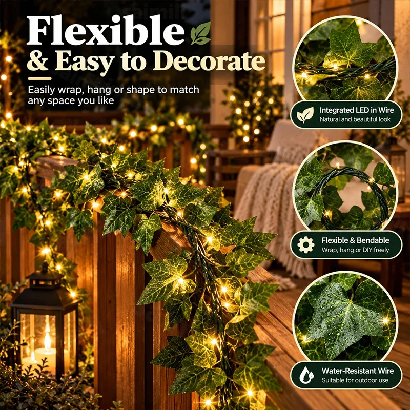 Thanksgiving Ivy Vine Garland Lights Battery Powered Warm LED String Lights For  Autumn Holiday Home Kitchen Decoration