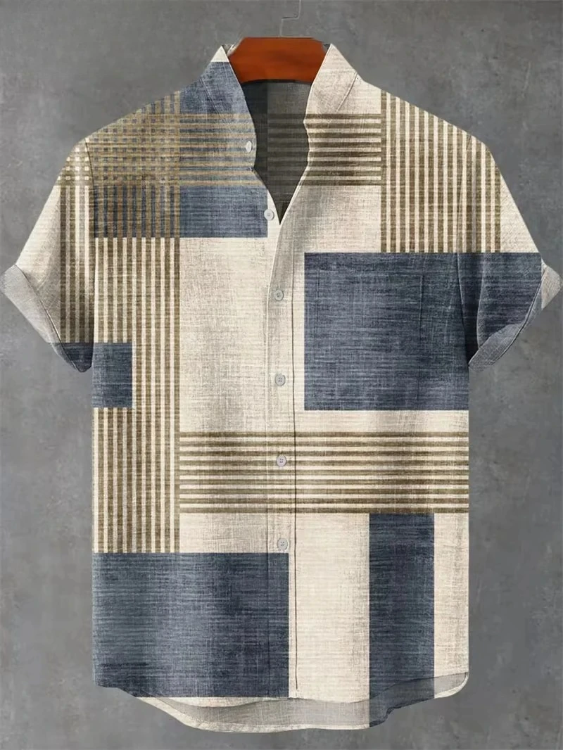 Vintage Men's Shirt 3D Printed Shirt Men's Casual Short Sleeved Top Fashionable Men's Lapel Button Shirt Men T-shirt Polyester