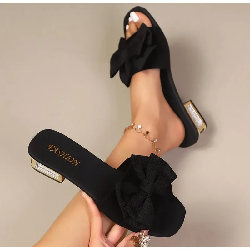 Trend Women Slippers Lightweight Slides Women New Fashion Sandals Summer Bow Keep Warm Shoes Women Flat Plus Size Slippers