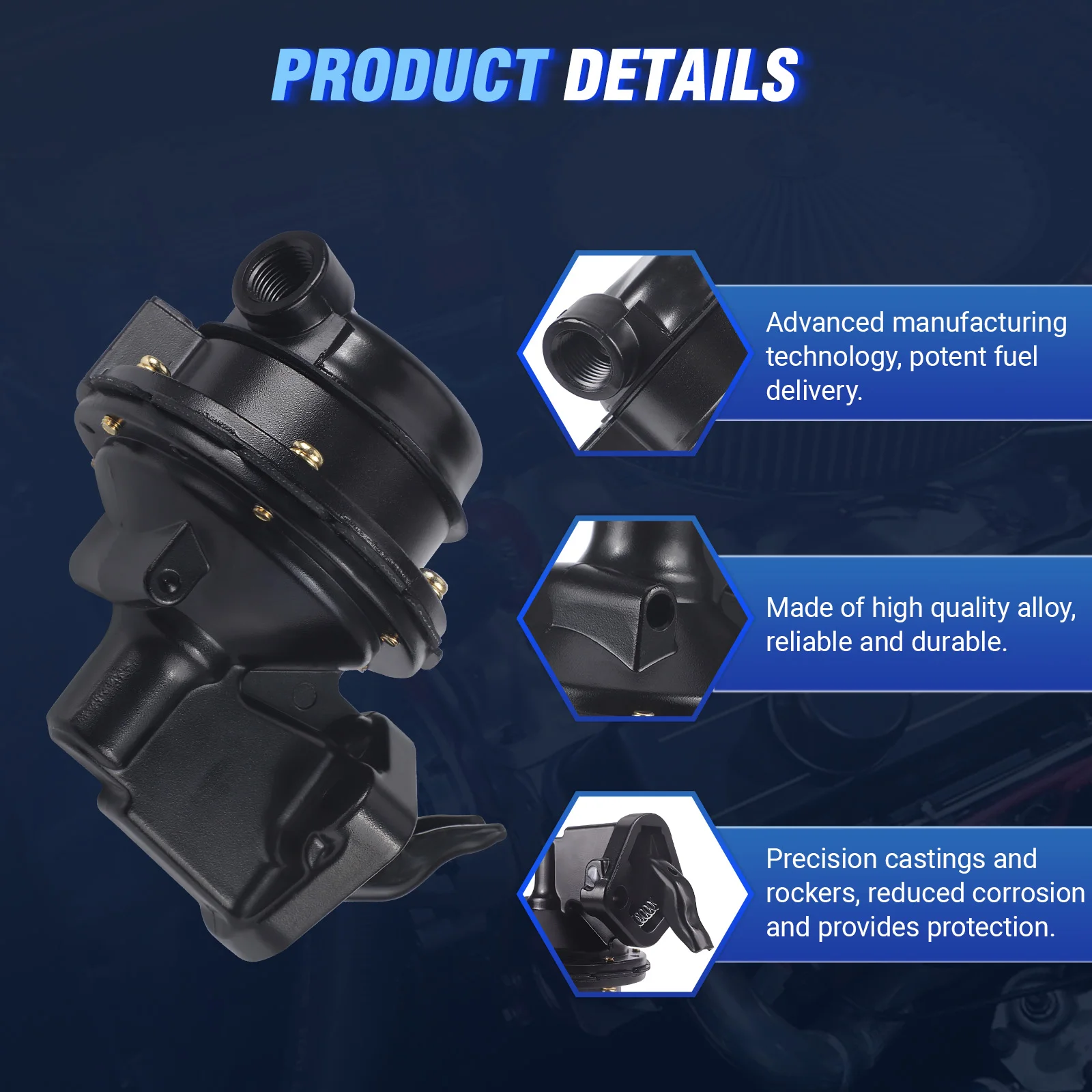 Bomba de Combustible Mecánica de 6 PSI con Puerto de Entrada y Salida de 3/8" NPT para SBC Small Block Chevrolet Chevy 262 265 273 283 302 307 327 380 400