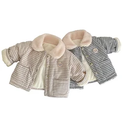 Casacos de inverno xadrez para bebês meninos e meninas, Casacos de algodão quente, jaqueta de forro de lã, roupas infantis, traje infantil coreano, 0-3T