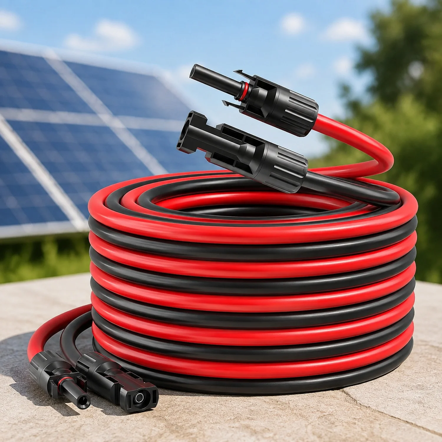 10AWG 30 Feet Solar Extension Cable with Pair of Connectors | Solar Panel Cable with Female and Male Connector, Solar Panel