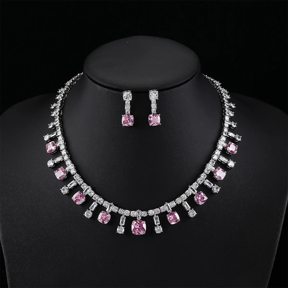 

Elegant Square Cubic Zirconia 2PCS Jewelry Sets For Women Bride Wedding White Necklace And Earrings Accessories CN10788