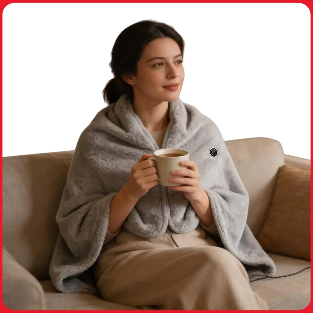 

USB Electric Portable Heated Blanket Wrap Shawl with 3 Heating Level Heated Robe Poncho Blanket Hoodie for Camping Travel Office