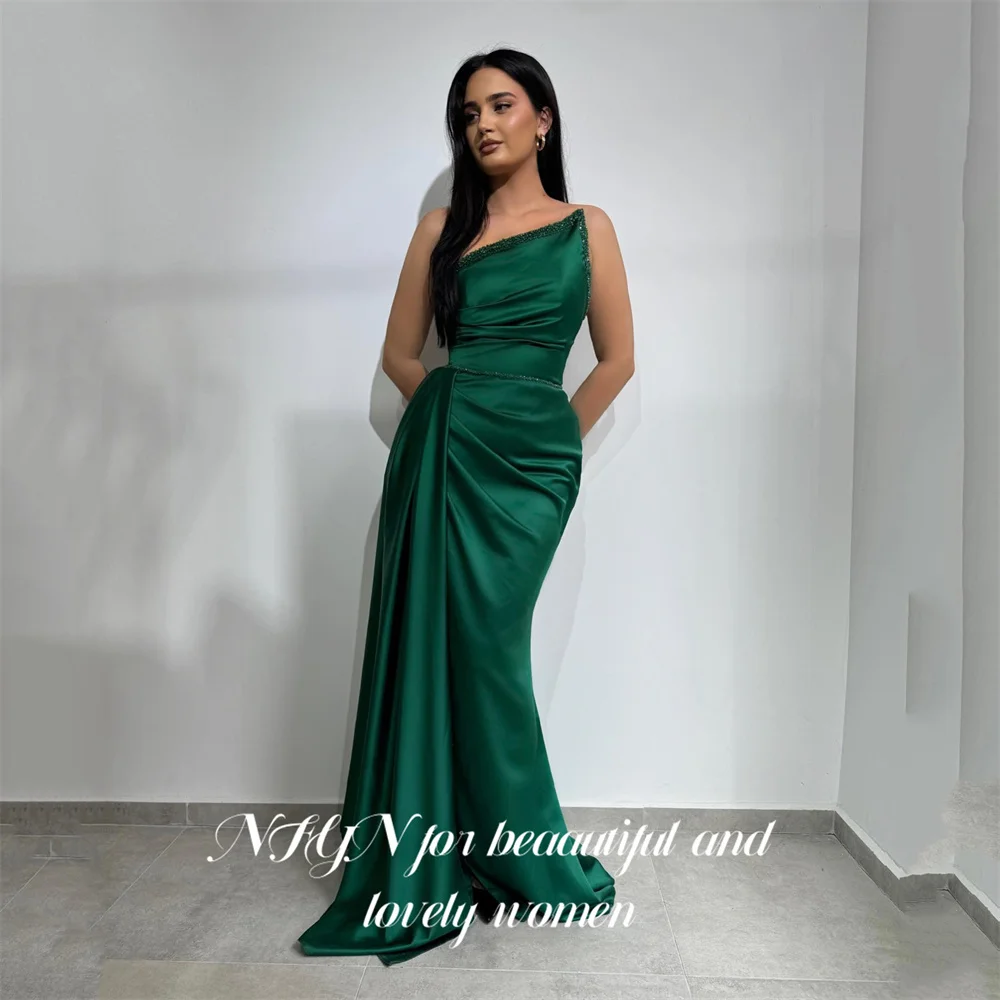 

NFYN Mermaid Prom Dress Green Evening Dresses with Beading Party Dress for Arabic Women Side Slit حزب فساتين Customized