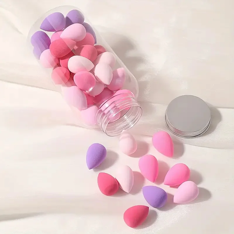 40pcs Mini Makeup Sponge with Storage Jar Mini Water Drop Makeup Sponge Cosmetic Powder Puff Women Face Makeup Puff Beauty Tools