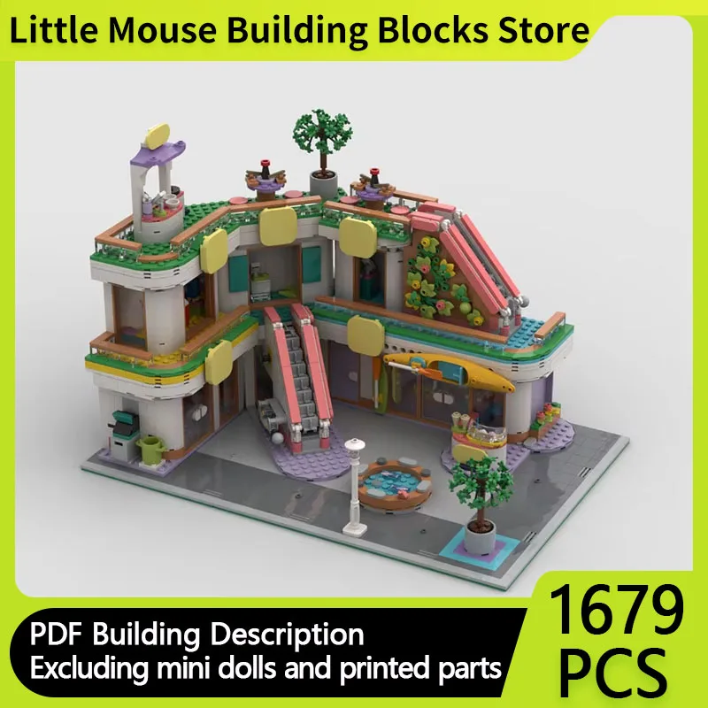 Street View MOC Building Bricks Large Shopping Mall With Elevator Modular Technology Gifts Holiday Assemble Children Toys Suit