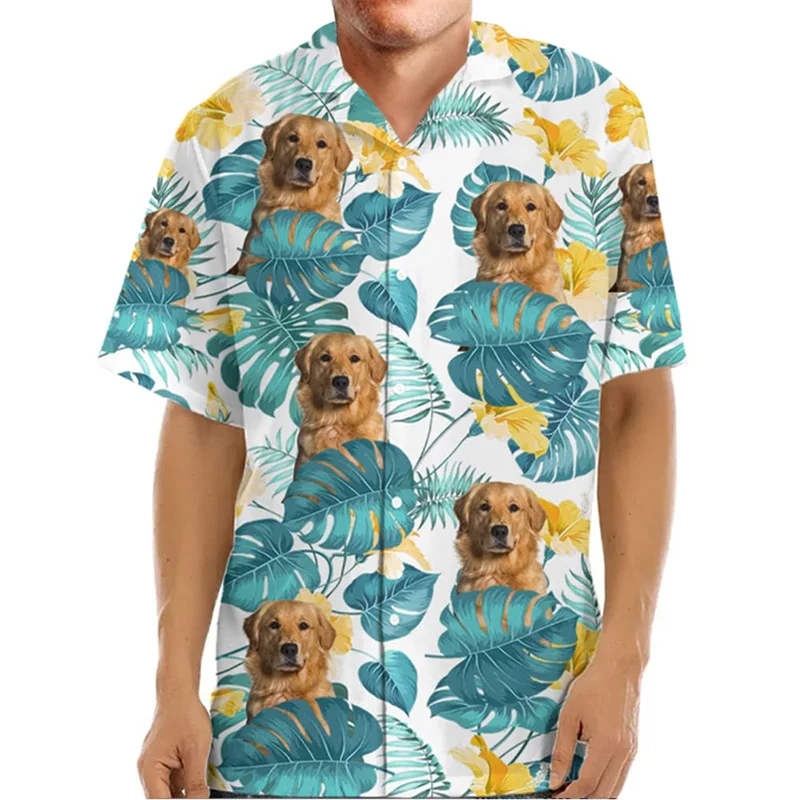 Bulldog Shirts For Men Clothing 3D Printed Hawaiian Beach Shirts Short Sleeve Y2k Tops Cute Vintage Clothes Lapel Blouse