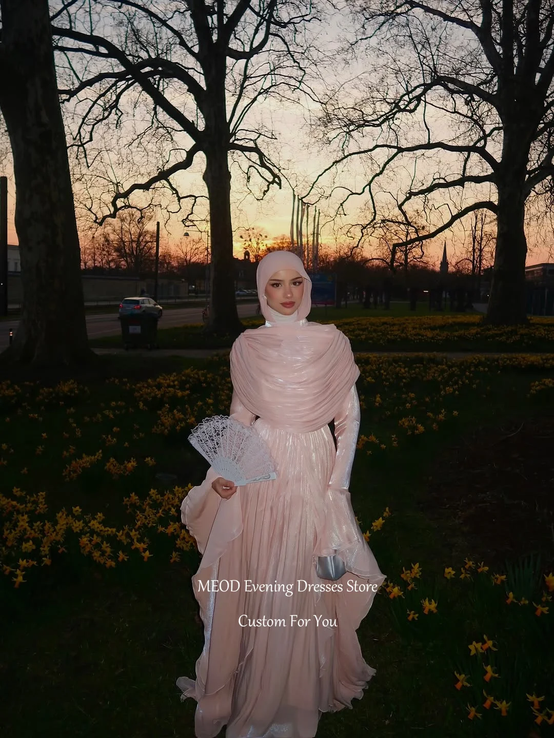 

MEOD Vintage High Neck Muslim Women's Evening Gown Long Sleeve Dubai Abendkleid Elegant A-line Short Train Prom Dress Customized