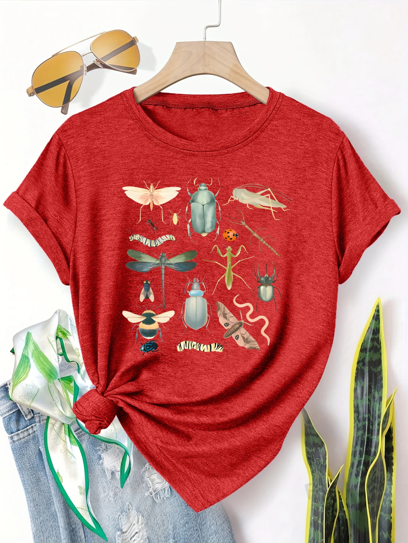 

Plus size women's short sleeve T-shirt Insect Collection Art Print soft and comfortable fabric summer outfits women's clothing