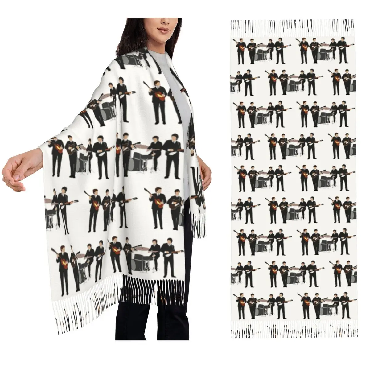 

Beatle Vintage Retro Line Up Scarf Tassel Scarves for Women Soft Warm Shawls and Wraps Large Fall Winter Shawl Wrap