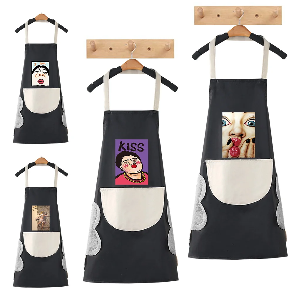 

Waterproof Kitchen Apron for Women/Men with Pockets Work Mandil Cleaning Pinafore Restaurant Waiter Work Uniform Funny Pattern