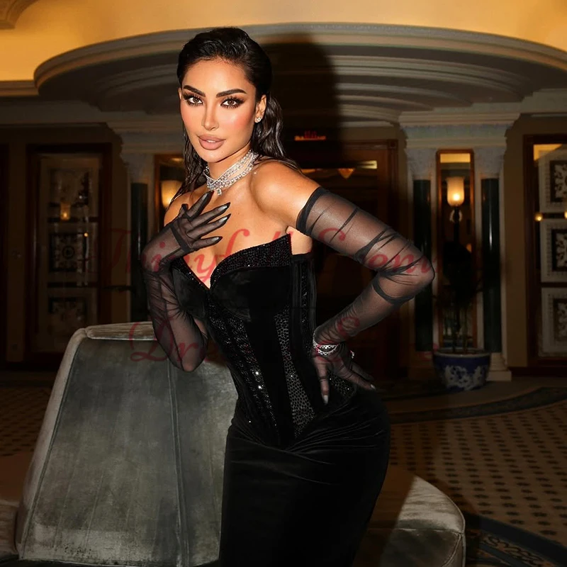 Thinyfull Black Mermaid Prom Evening Dresses Saudi Arabia Sweetheart Beadings Party Dress Formal Cocktail Prom Gowns Customized