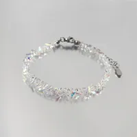 Transparent Crystal Irregular Beaded Bracelet Women‘s Shiny Mulit-cut Pink Glass Chain on the Hand Jewelry Girls Gifts