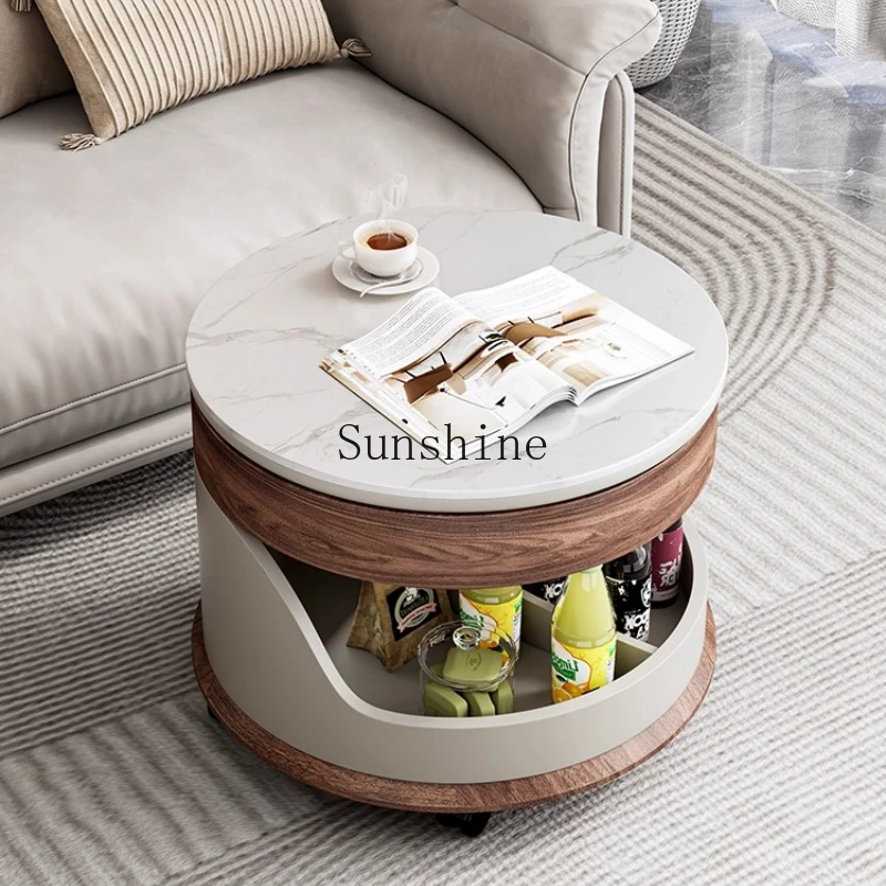 

Small apartment living room modern simple solid wood liftable storage trolley with wheel edge