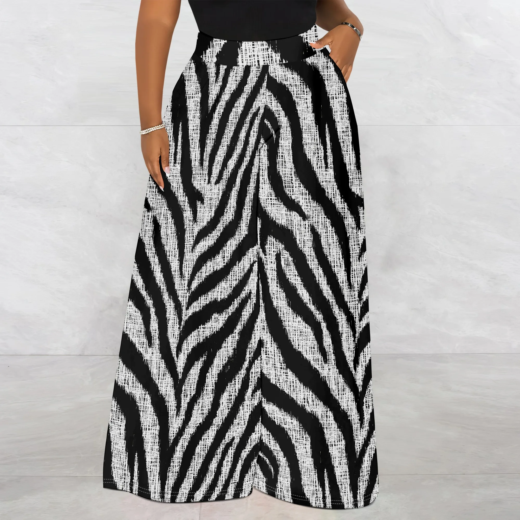 Zebra Print, Wide Leg Pants, Animal Pattern, Casual Trousers, Pockets Design, High Waist, Streetwear, S-2XL