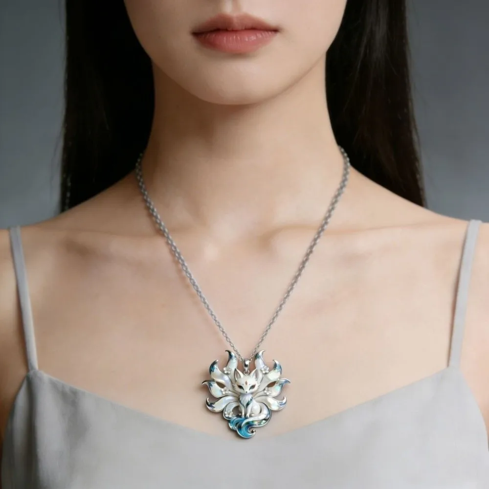 Exquisite Enamel Pendant Necklace Deer Traditional Nine-tailed Vixen Pendant Mythology Style Trendy Fashion