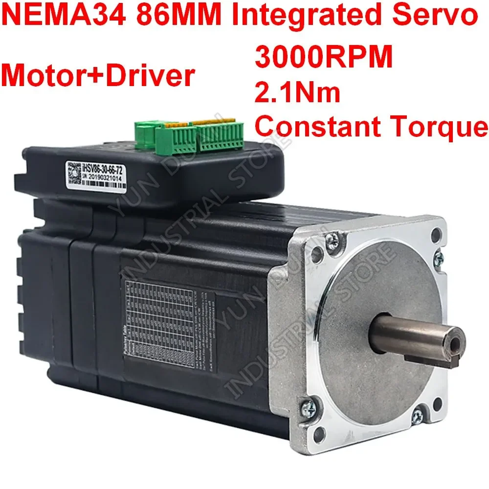 86mm 600W 2.1Nm 3000RPM Integrated Servo Motor Driver All In One NEMA34 DC72V 1000line Encoder for CNC AGV robot Sprayer