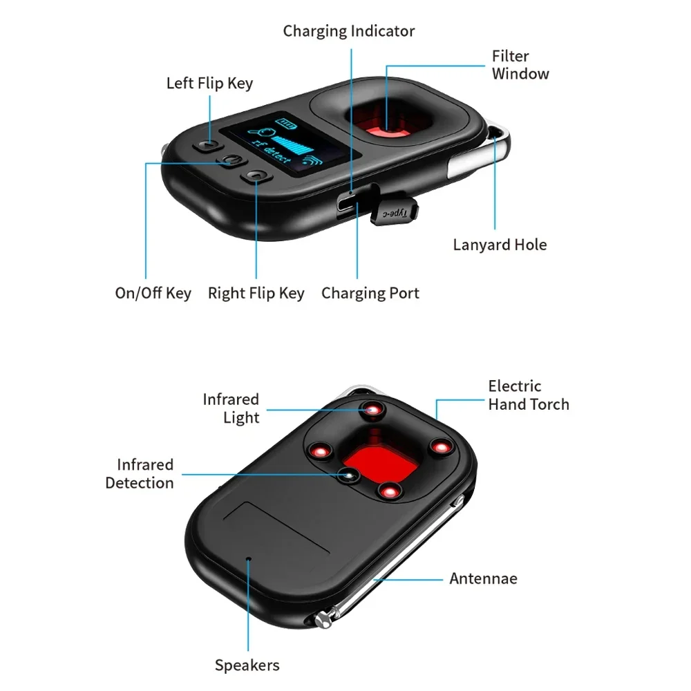 

Детектор скрытой камеры, RF-сигнал, поиск устройств для прослушивания, GPS-трекер, Wi-Fi, Bluetooth-детектор для отелей, путешествий, офисных встреч