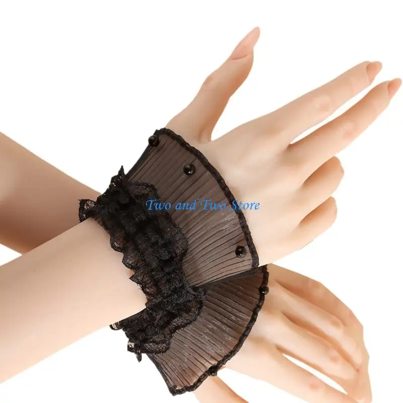 HX6F Popular Lace Trim Wrist Sleeves Decorative Sleeves for Women Dress Wrist Decors