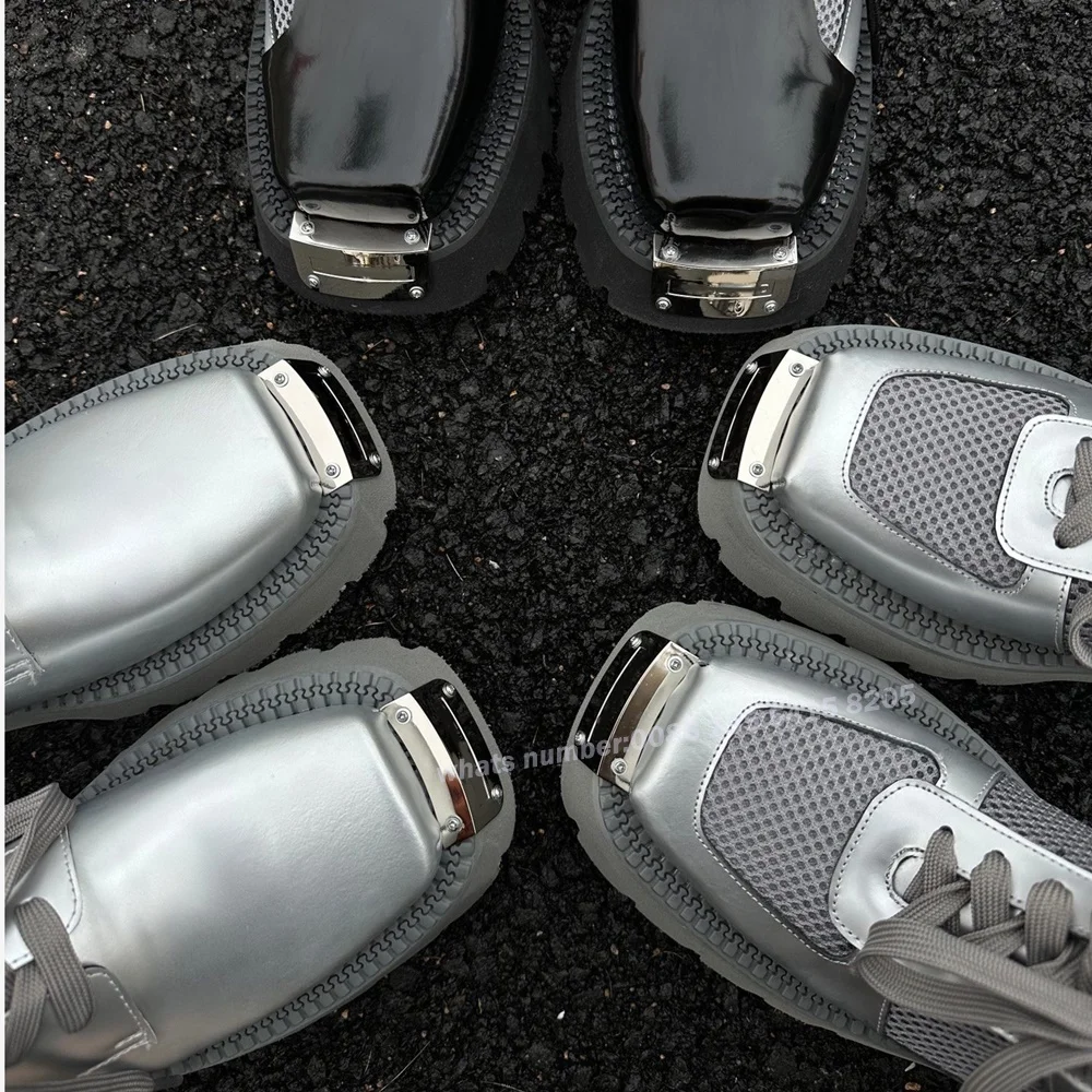 Silver Square Toe Mesh Sneakers Thick Sole Lace Up Women's Pumps Metallic Breathable Shallow Summer Newest 2025 Casual Shoes