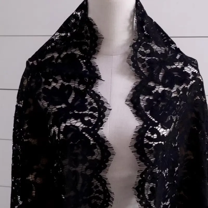 

1.4m wide black thickened embroidery car strand thread hollowed lace dress skirt fabric