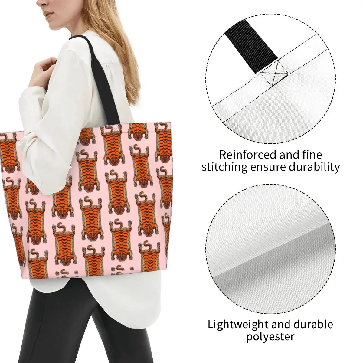 Tibetan Tiger Rug Shopping Tote Bag Canvas Large Capacity Shoulder Bags Shopper Grocery Handbag for Women