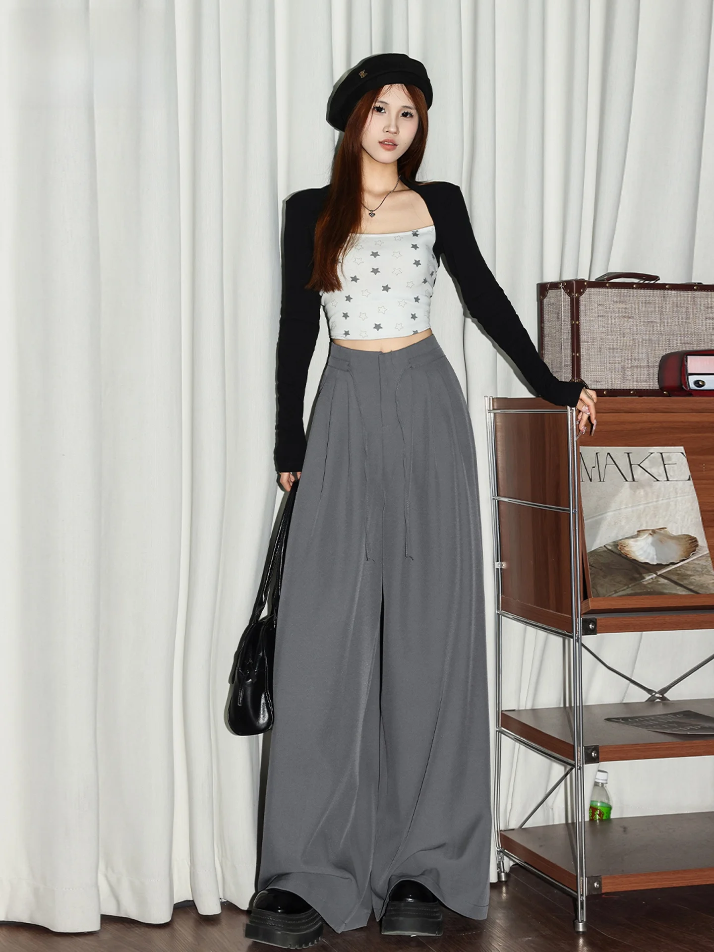 

Casual High Waist Wide Leg Women's Pants Draped Loose Fit Summer New Style Pleated Drapey Straight Leg Trousers