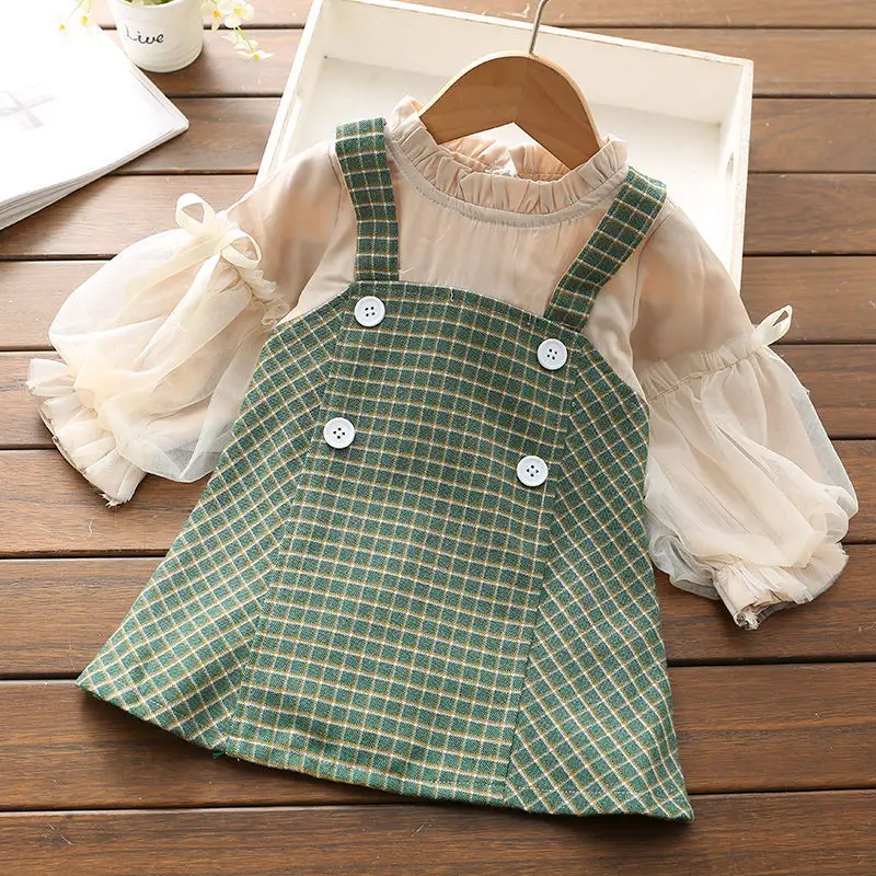 Cute and Beautiful Girls\' Autumn Dress 2022 Vintage Plaid Skirt Girls\' Spring and Autumn Skirt Kids Clothes Girls