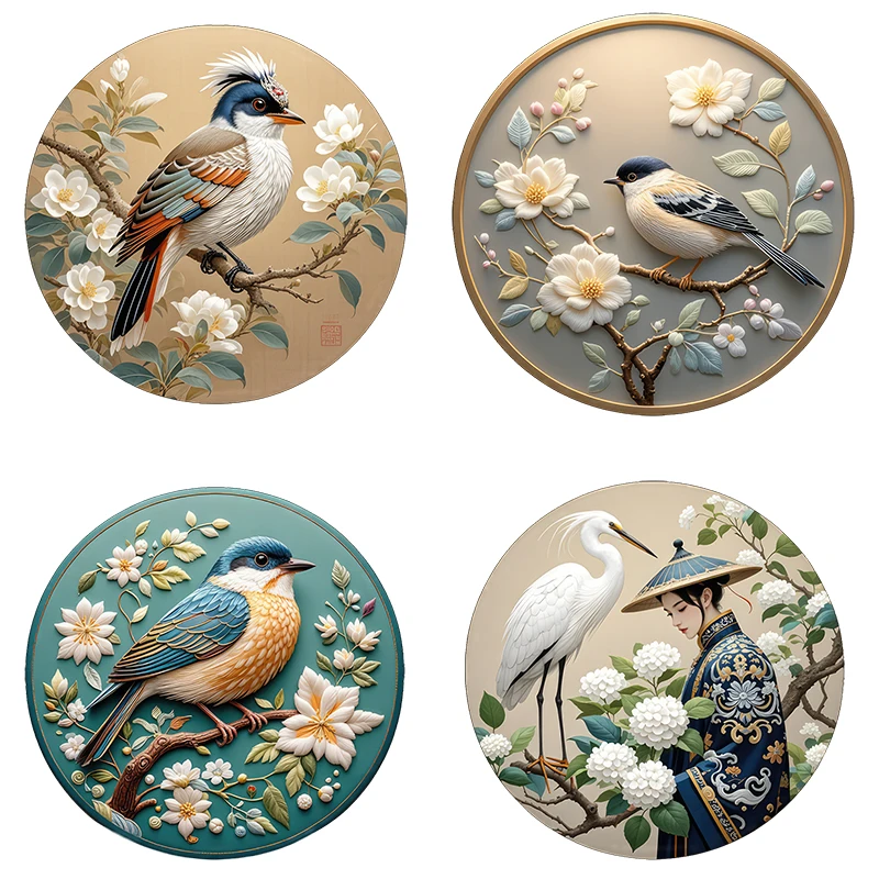Three Ratels CD110 Beautiful Bird Station Flower Branch Diagram Circular Self Adhesive Wall Stickers for Home Decoration